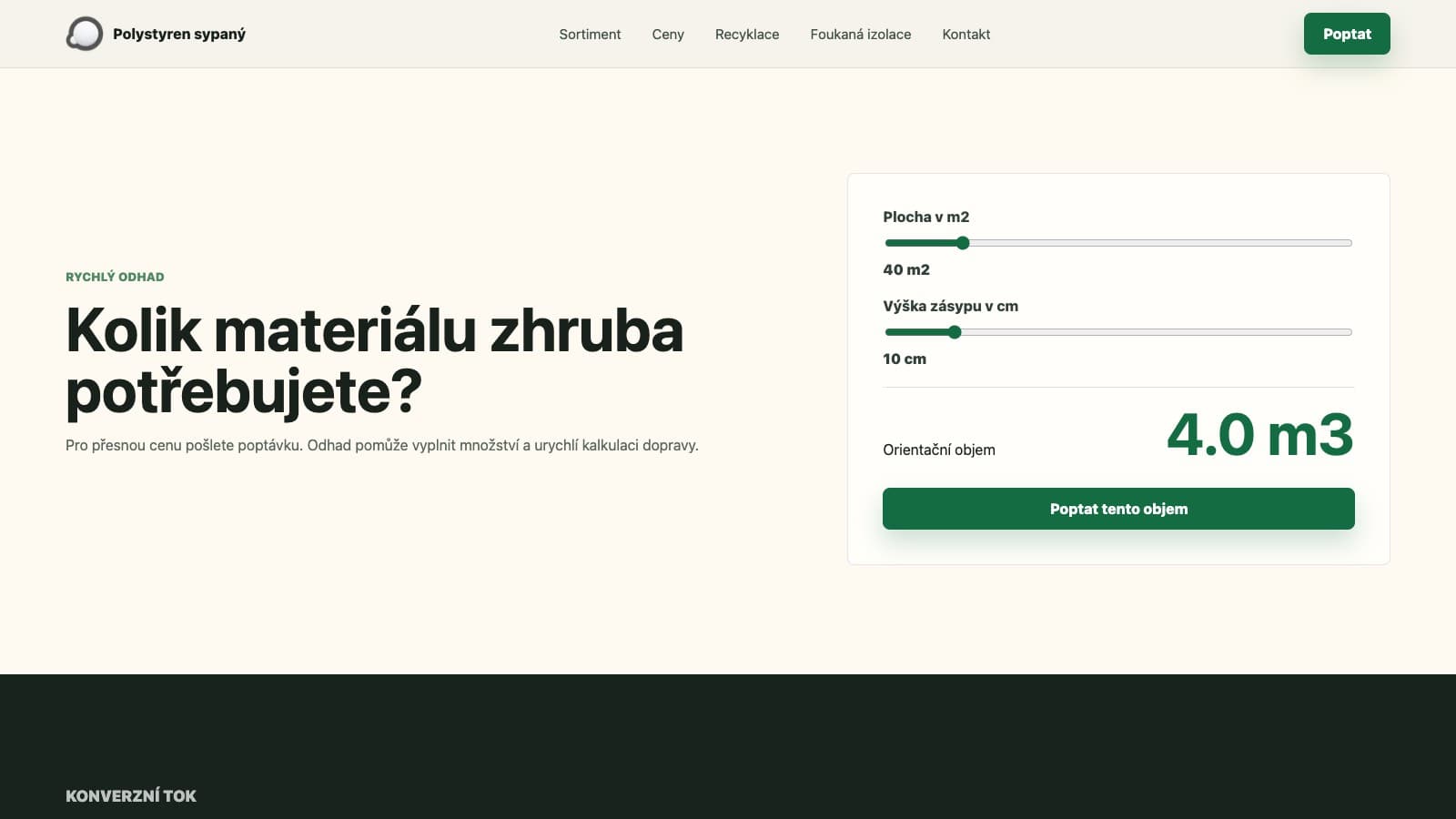 Kalkulačka množství materiálu na webu Polystyren sypaný